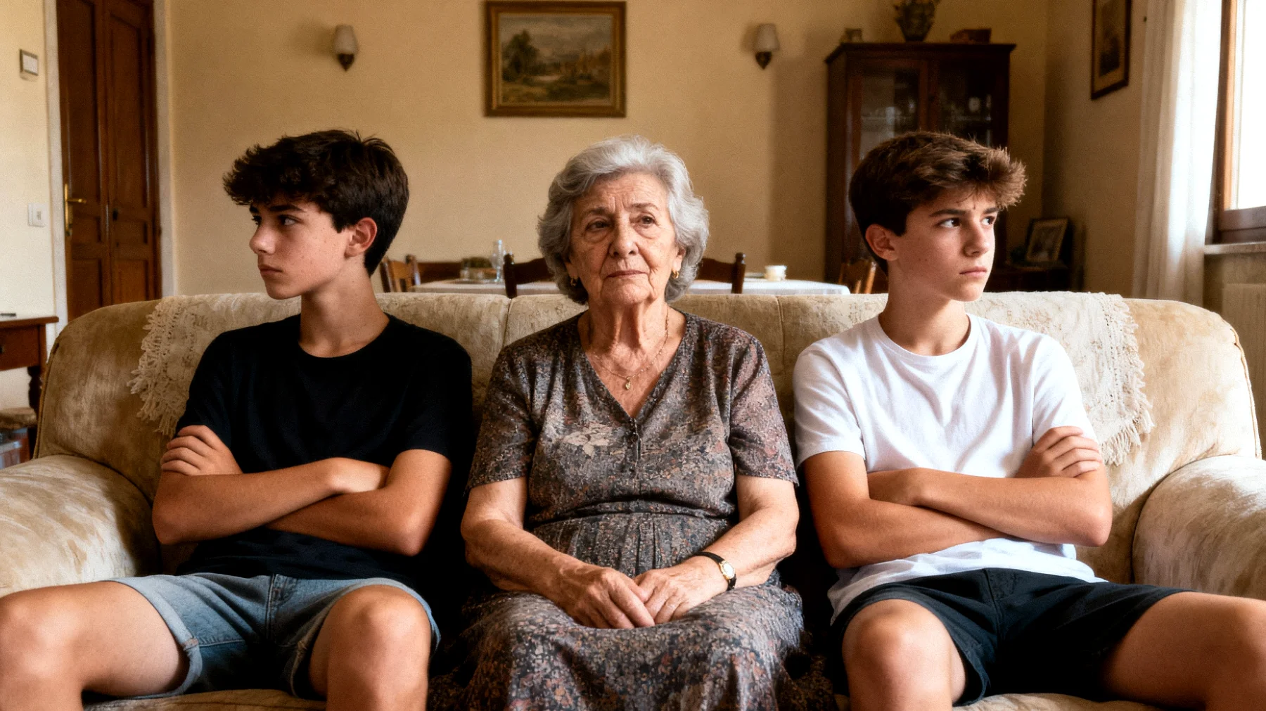 La nonna si trova a gestire la gelosia e la rivalità tra nipoti adolescenti durante le visite familiari, con tensioni che nascono da confronti sul rendimento scolastico, successi personali e attenzioni ricevute, creando un clima conflittuale che mette a disagio l'intera famiglia"