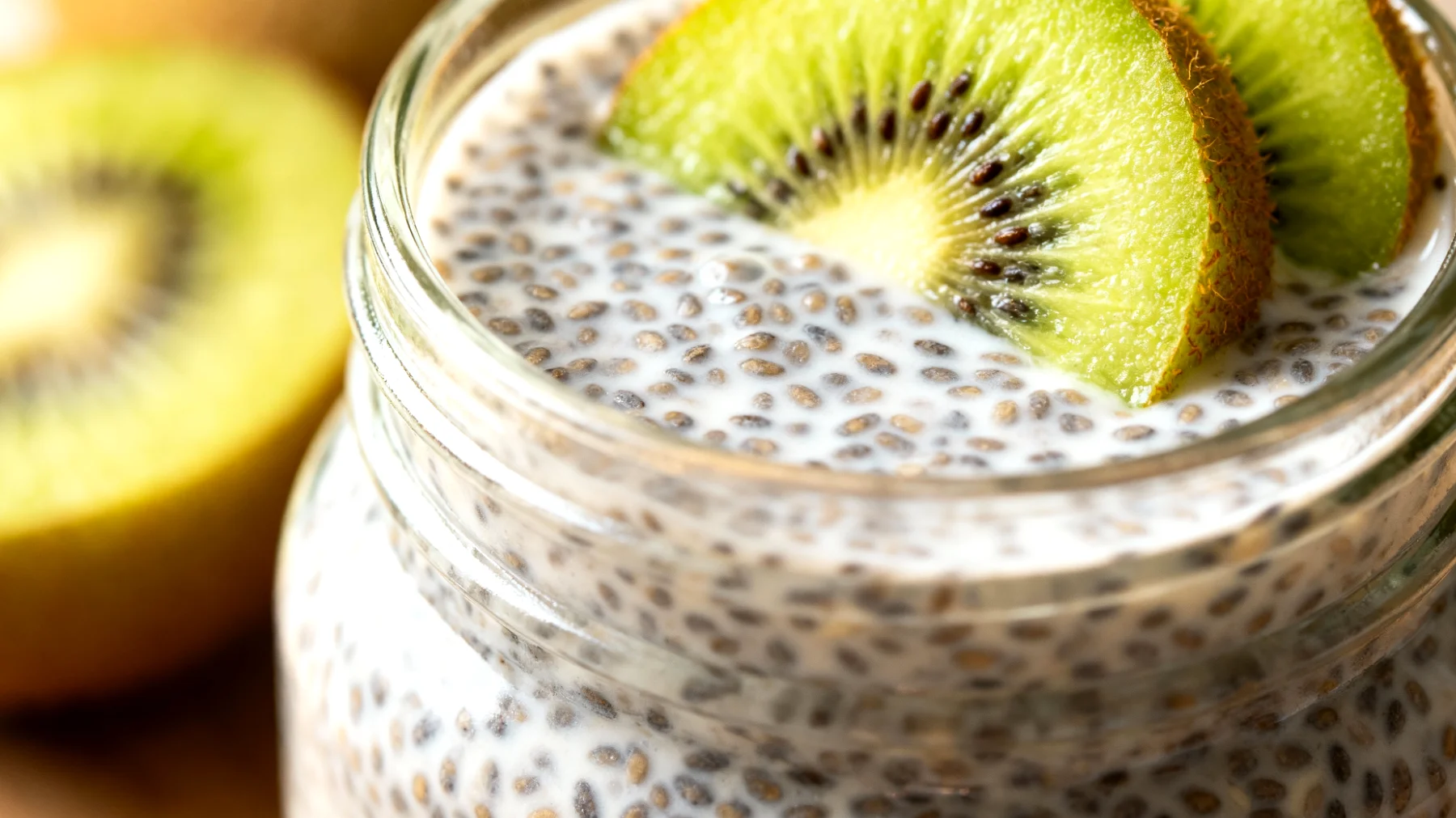 Budino di semi di chia con latte di mandorla e kiwi"