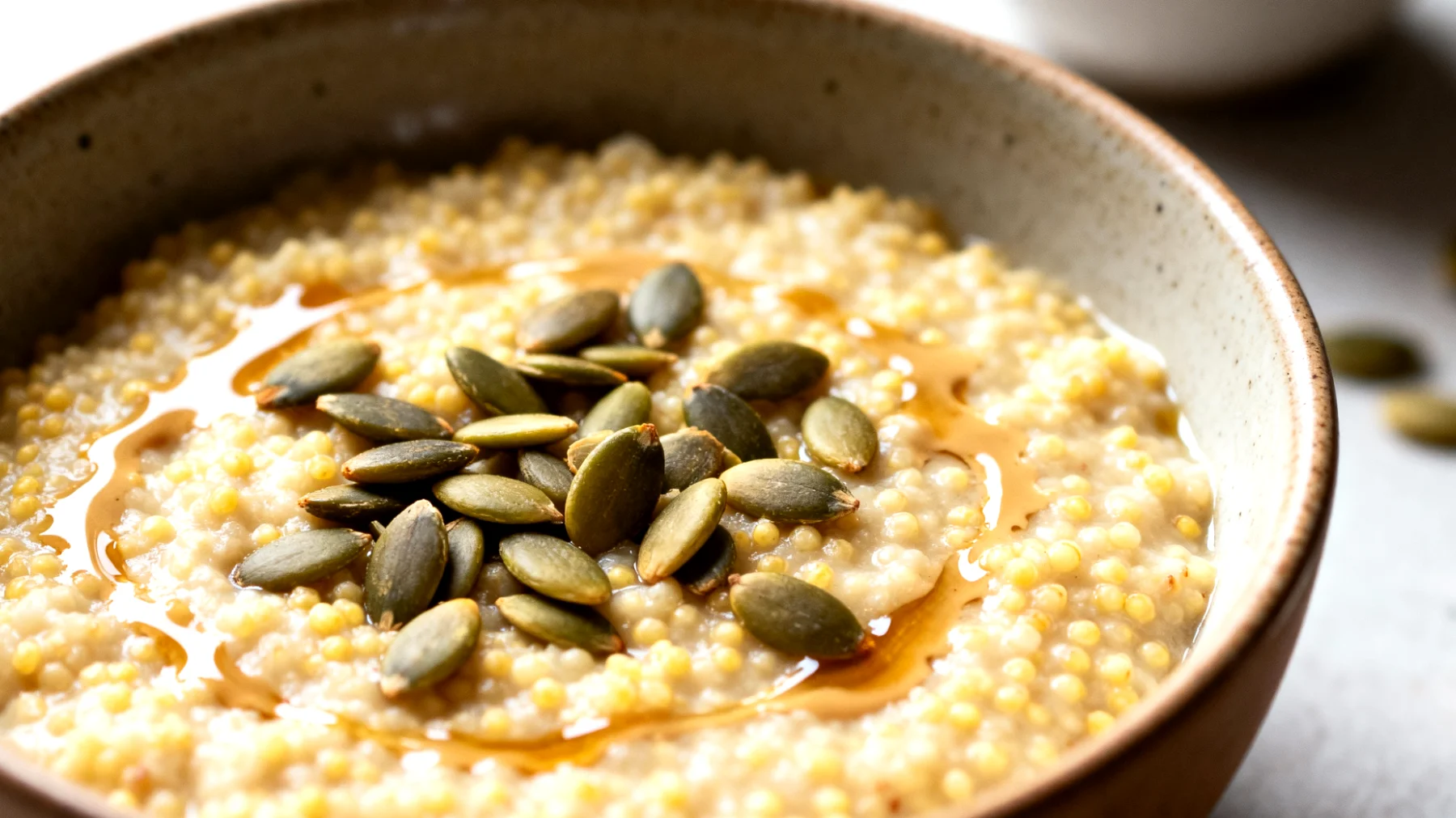 Porridge di miglio con semi di zucca e tahini"