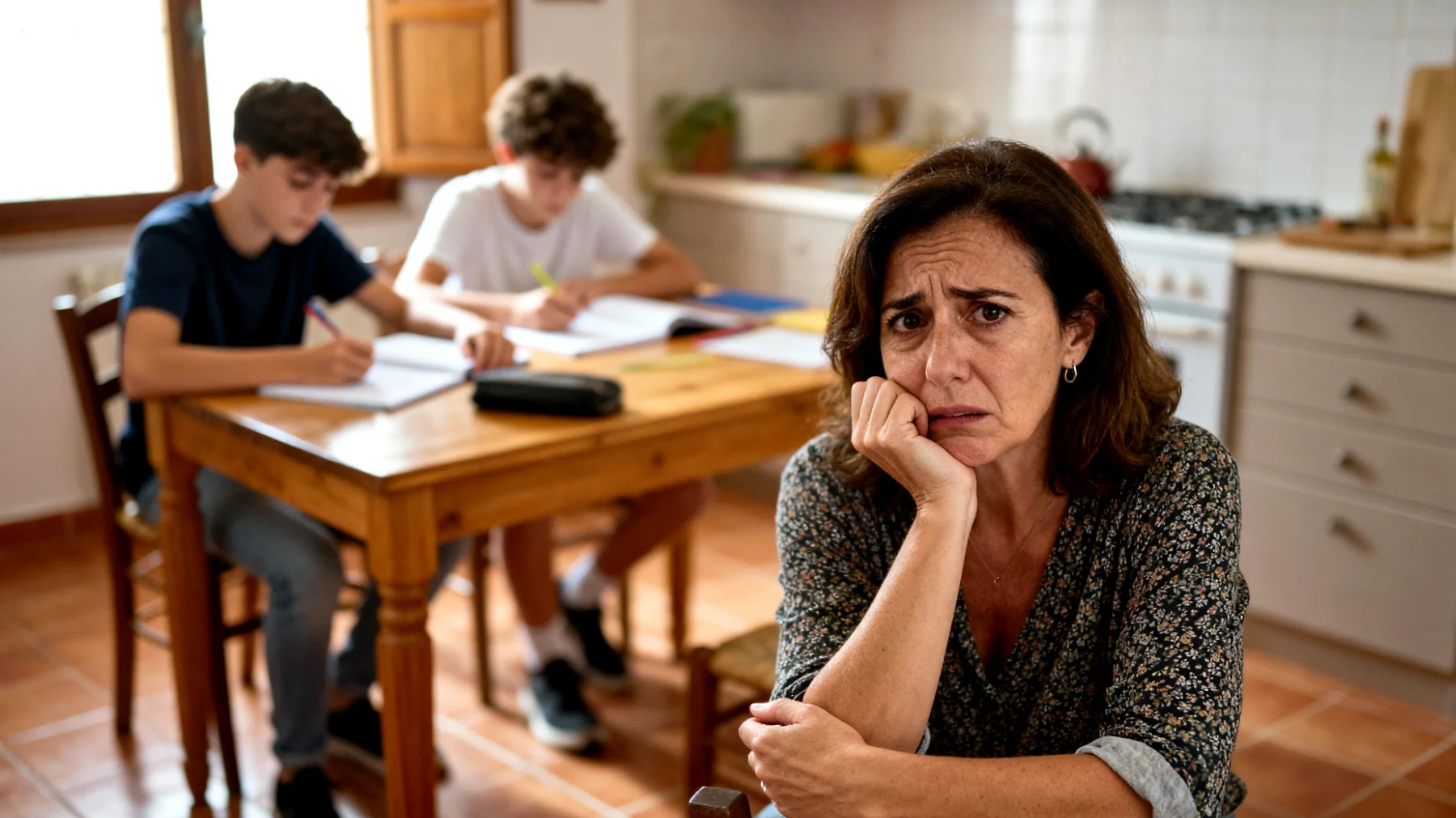 Una mamma si sente costantemente in ansia per il futuro dei suoi figli adolescenti, preoccupata che le scelte che stanno facendo ora - dall'orientamento scolastico alle amicizie - possano compromettere le loro opportunità future, creando tensione nei dialoghi quotidiani e difficoltà a sostenerli serenamente nel loro percorso di crescita"