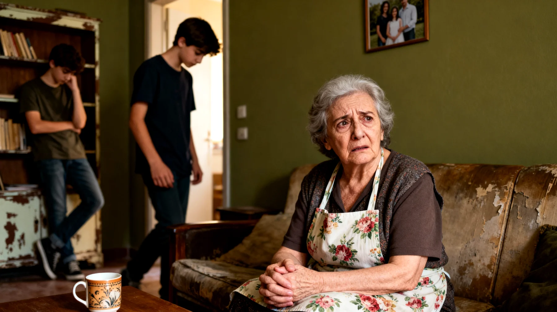 Nonna in difficoltà nel sostenere i nipoti adolescenti durante cambiamenti importanti come trasferimenti, separazioni dei genitori, cambi di scuola o perdite familiari, non sapendo come aiutarli ad adattarsi e gestire le loro reazioni emotive"