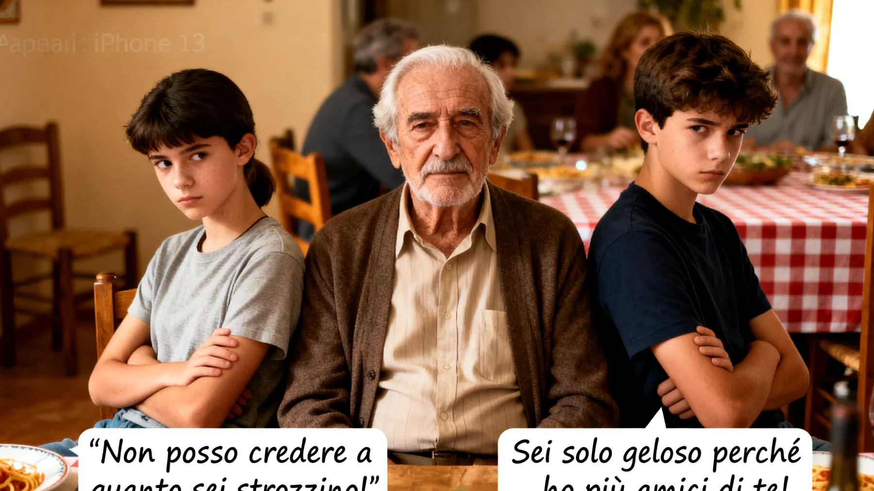Il nonno si trova a gestire la gelosia e la rivalità tra nipoti adolescenti, con continui confronti, competizione per le attenzioni e tensioni durante gli incontri familiari"